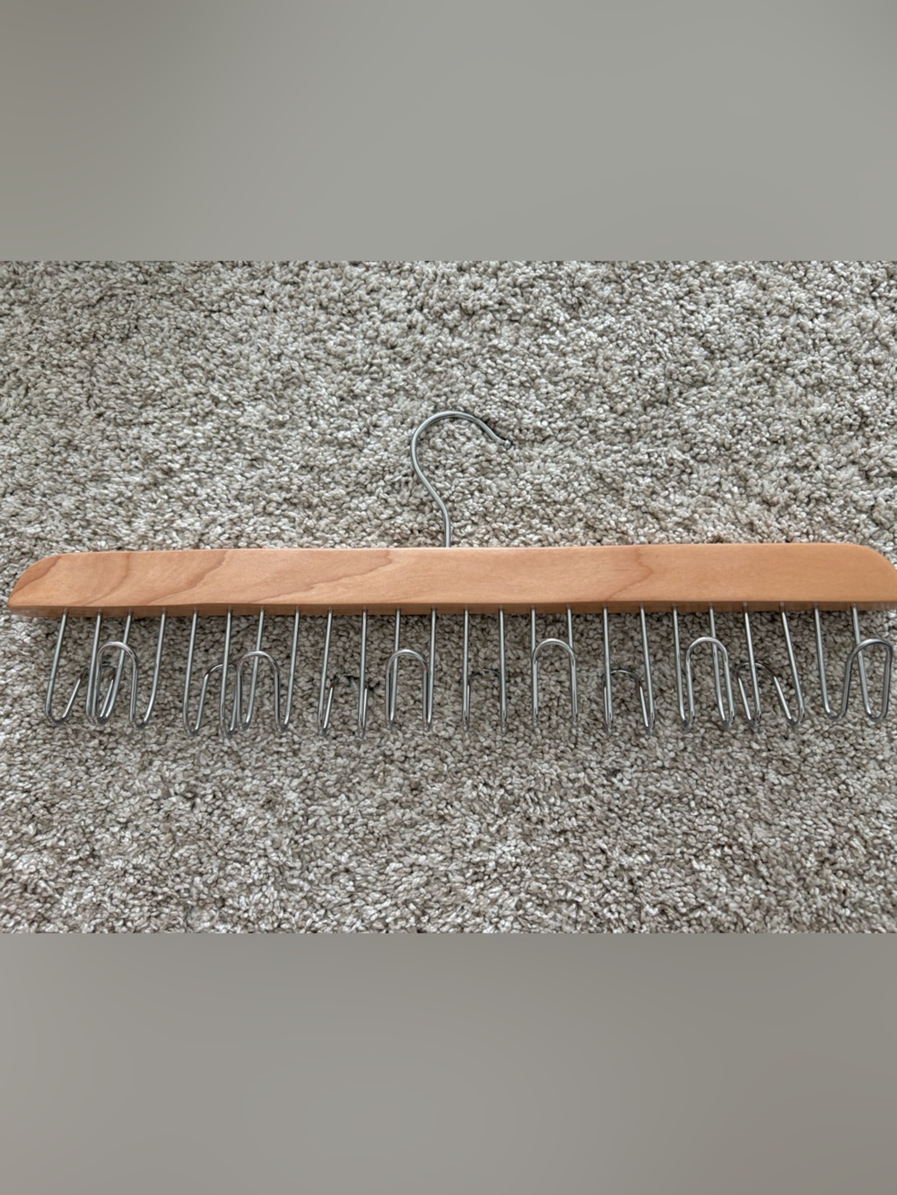 Scarf/Belt Organizer - Natural Wood, Silver Hardware